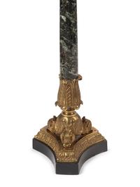 A Pair of Napoleon III Gilt and Patinated Bronze and Marble Four-Light Candelabra