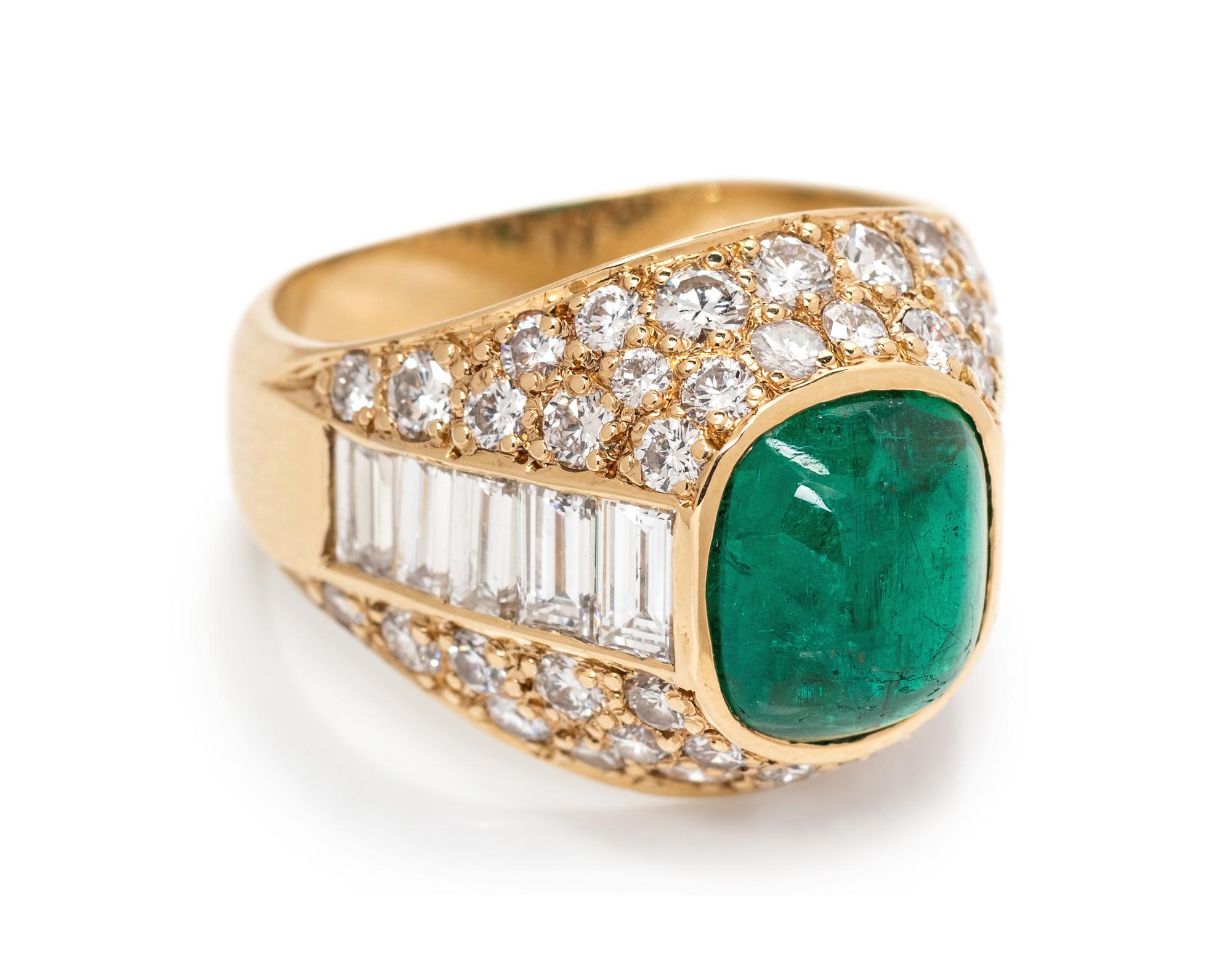 An 18 Karat Yellow Gold, Zambian Emerald and Diamond Ring,