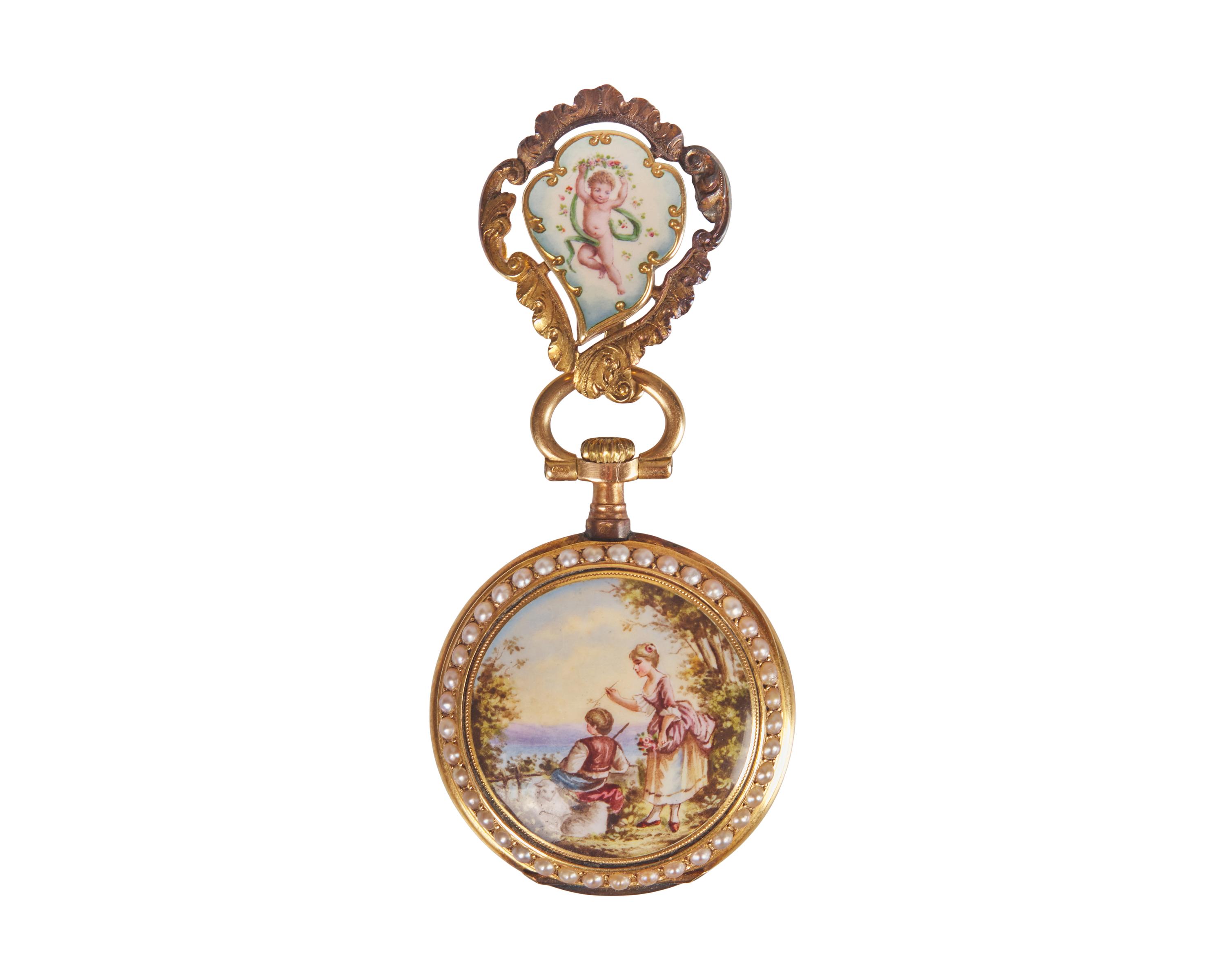 An 18 Karat Yellow Gold and Enameled Pocket Watch