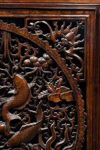 Two Chinese Carved Hardwood Panels