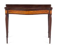 A Federal Birch and Mahogany Serpentine-Top Game Table