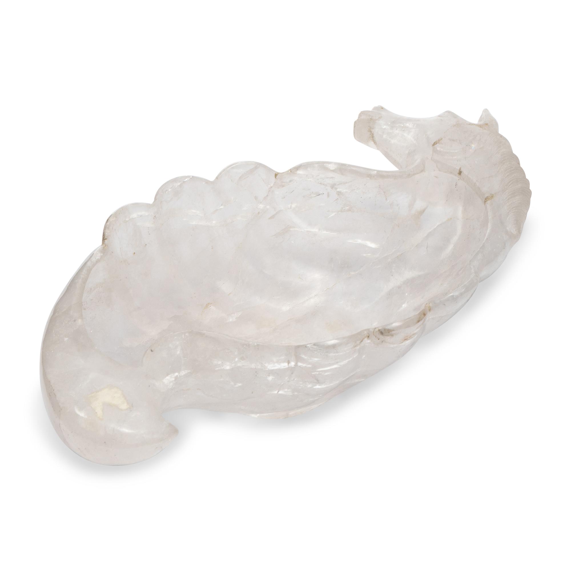 A Carved Rock Crystal Seahorse-Form Center Bowl