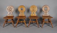A Set of Four Oak Hall Chairs, Height 34 1/2 inches.