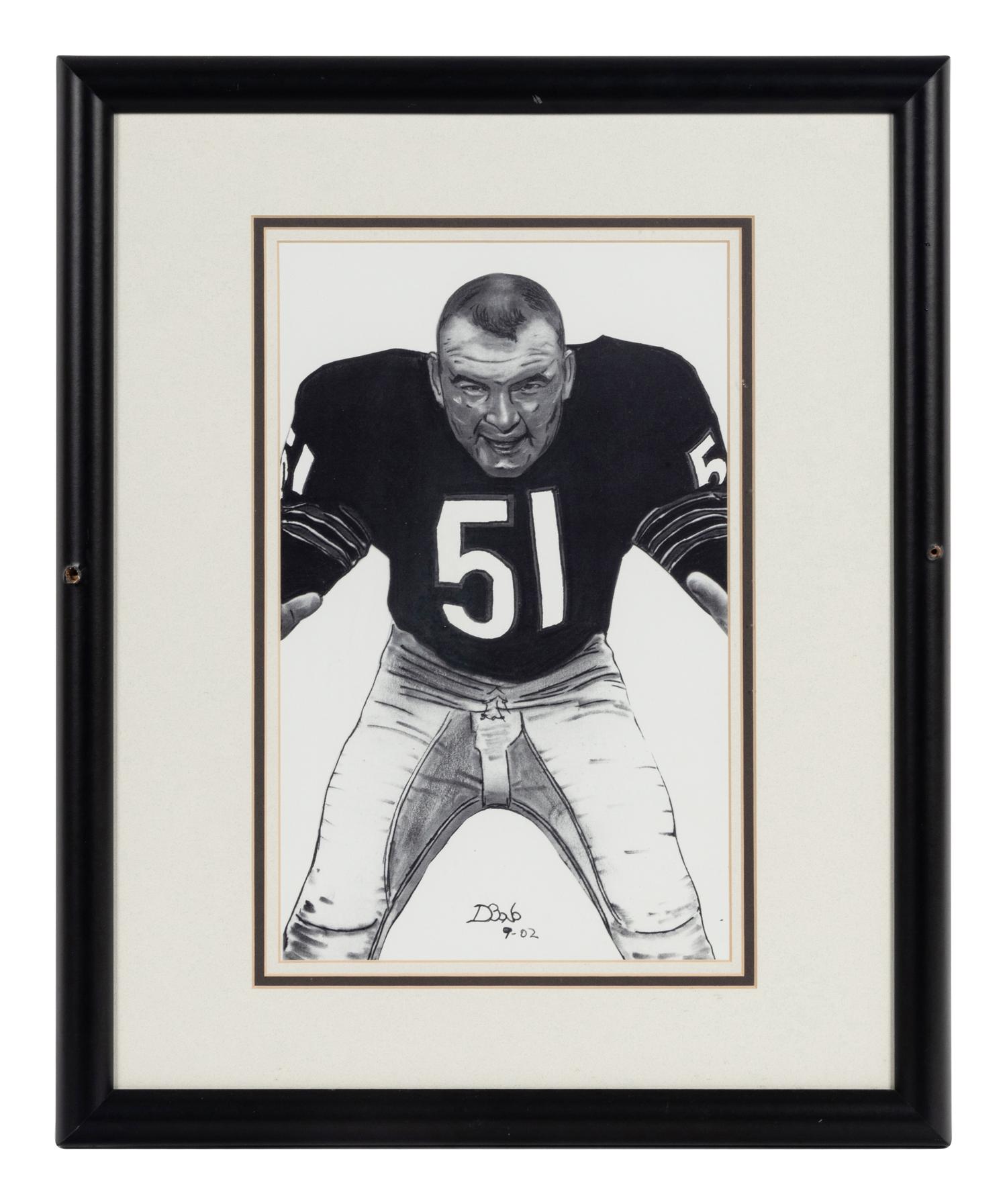 A Group of Nine Artworks of Various Football Players Formerly Displayed at Mike Ditka’s Restaurant