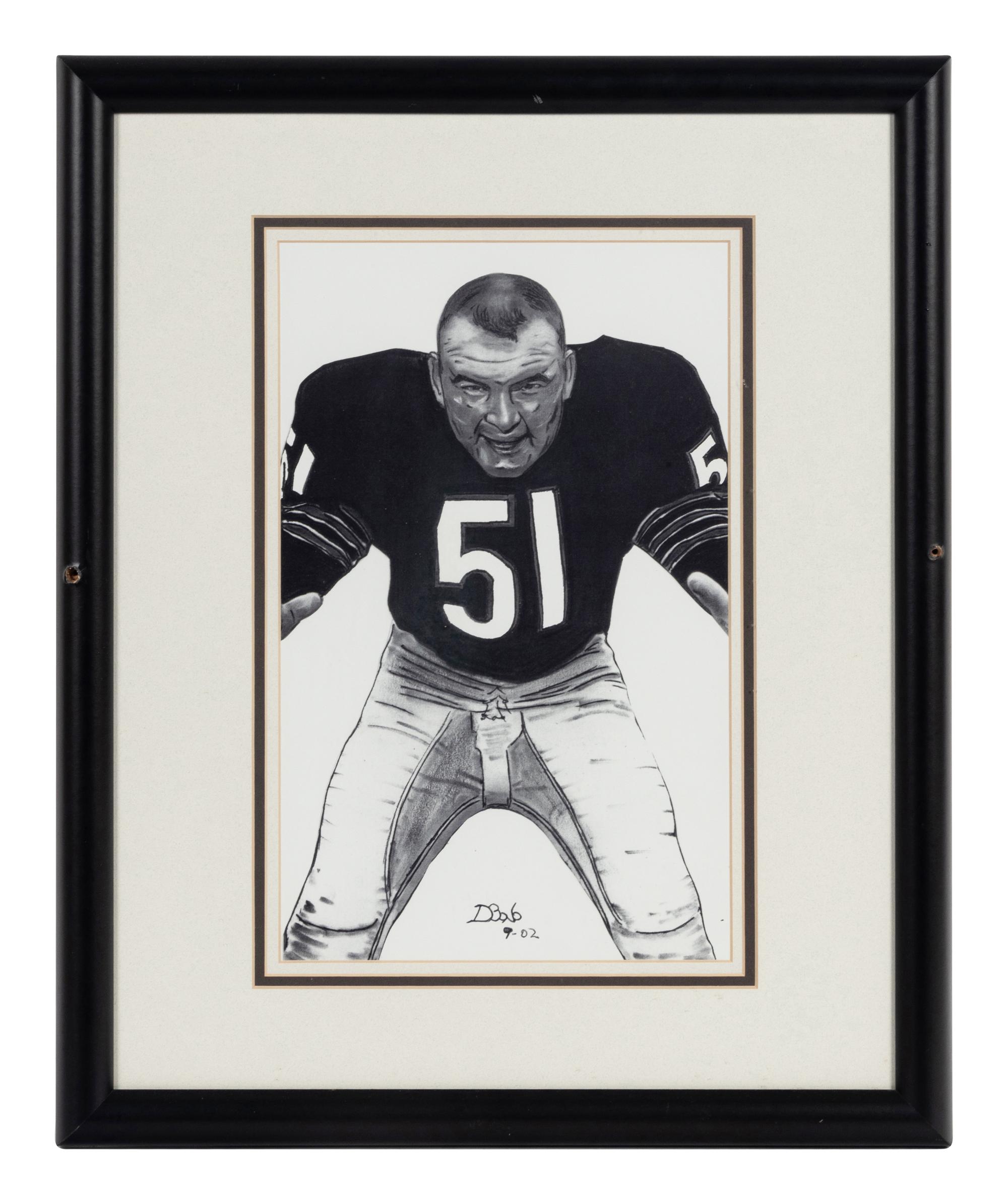 A Group of Nine Artworks of Various Football Players Formerly Displayed at Mike Ditka’s Restaurant