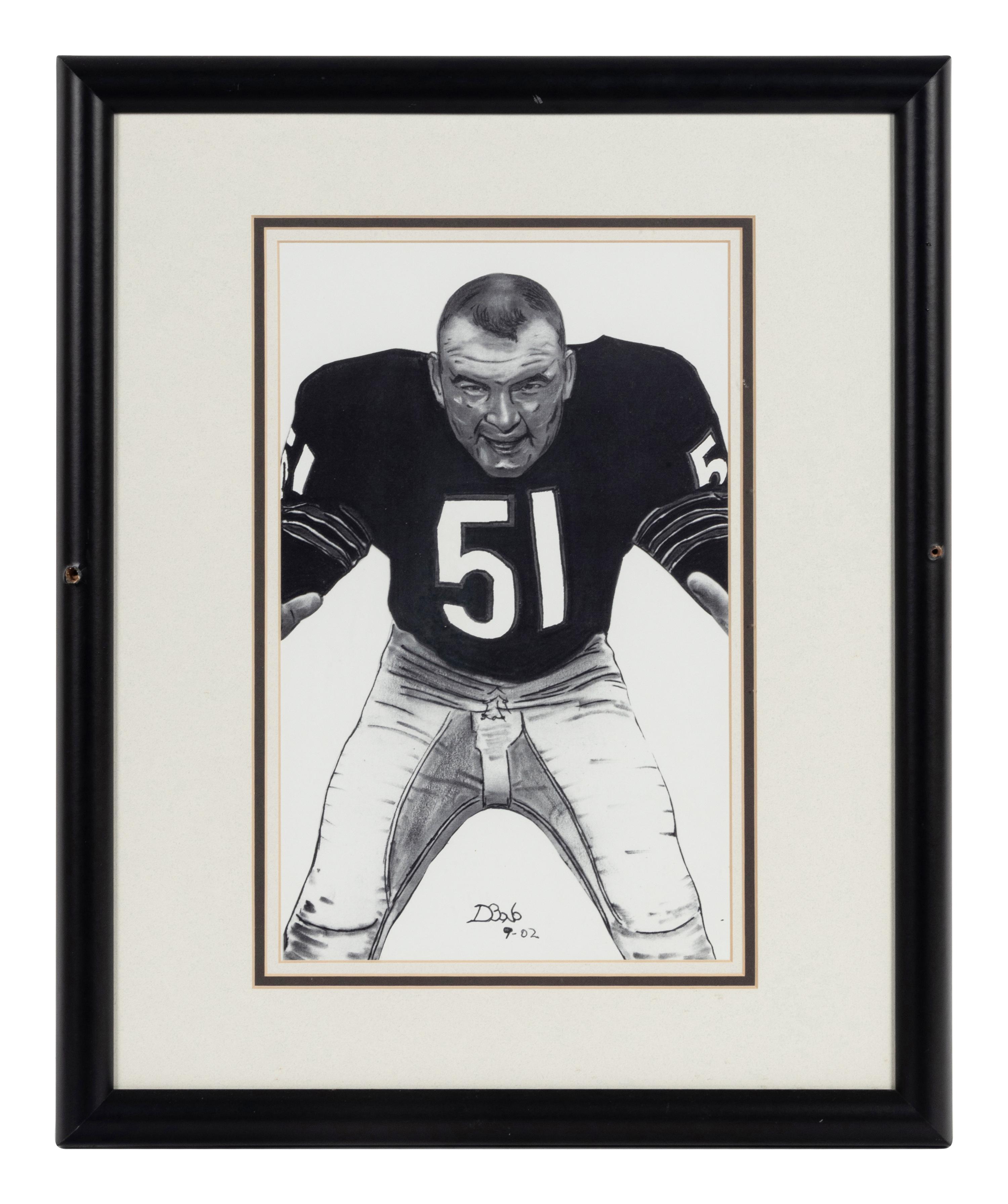 A Group of Nine Artworks of Various Football Players Formerly Displayed at Mike Ditka’s Restaurant