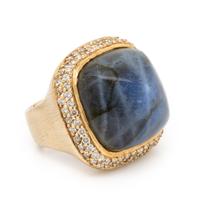 Labradorite, Diamond, and Yellow Gold Ring