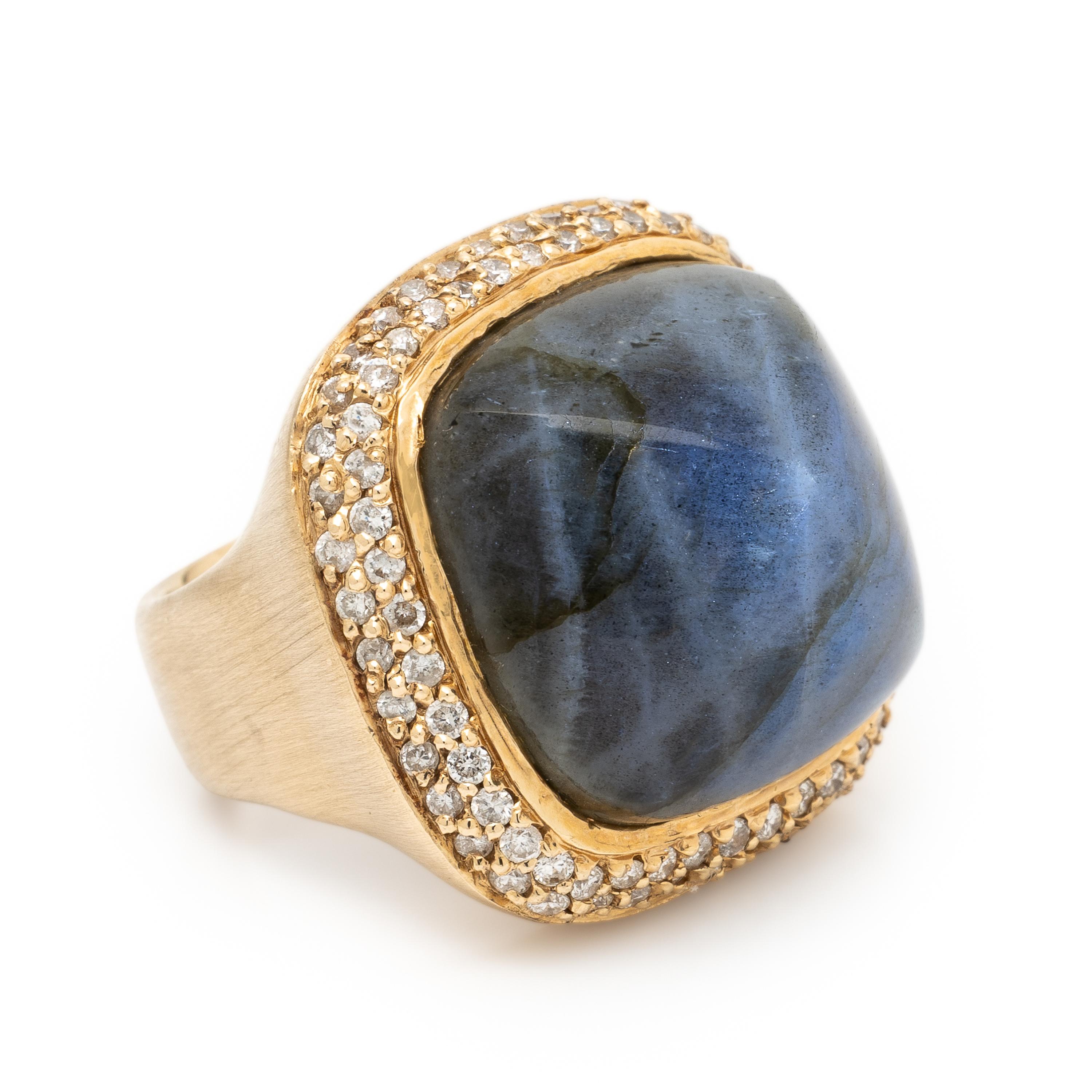 Labradorite, Diamond, and Yellow Gold Ring