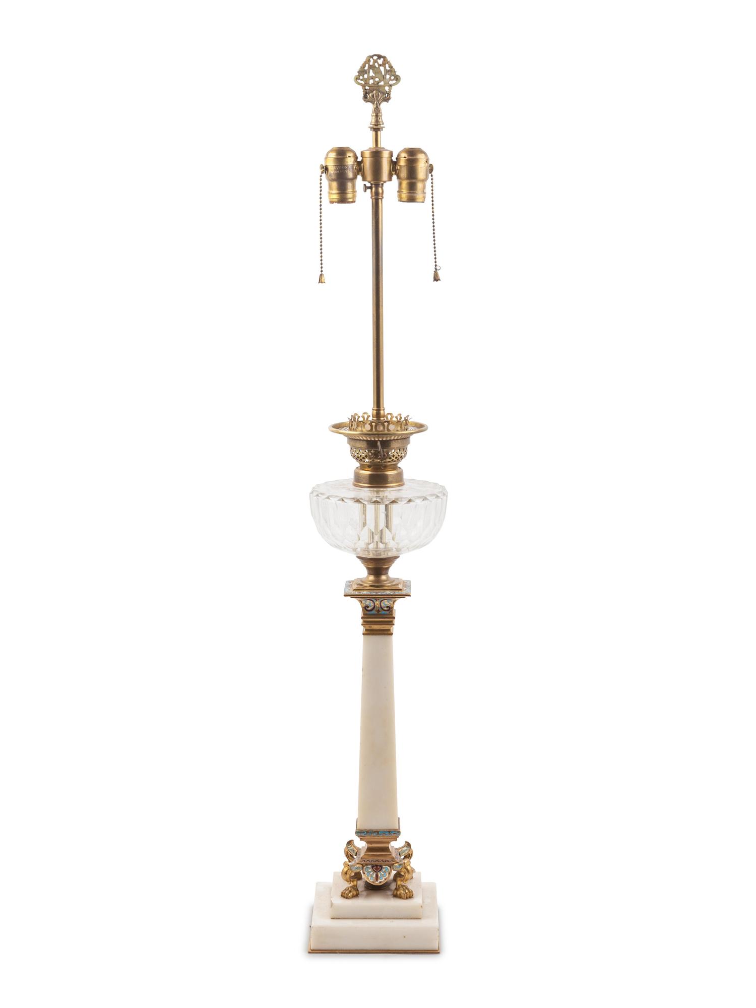 A Continental Marble and Champlevé Oil Lamp Base