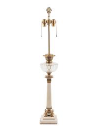 A Continental Marble and Champlevé Oil Lamp Base