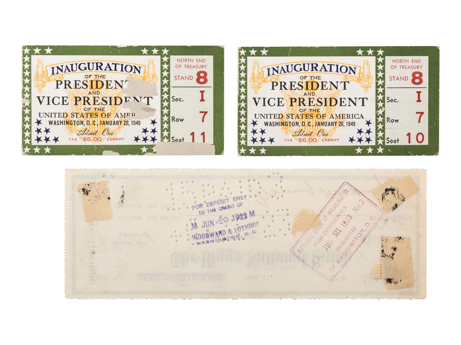 [POLITICS]. A group of presidential and vice presidential autographs and memorabilia, including TAFT, HARDING, COOLIDGE, HOOVER, TRUMAN, and FORD.