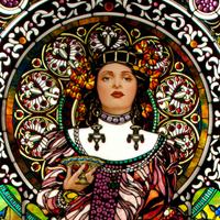 A Mark Bogenrief "Champagne Lady" Stained Glass Window 43.75" W x 104.75" H, — United States, 2018