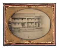 [EARLY PHOTOGRAPHY]. Half plate ambrotype featuring the A. Link Hotel, Coddingville, Medina County, Ohio.