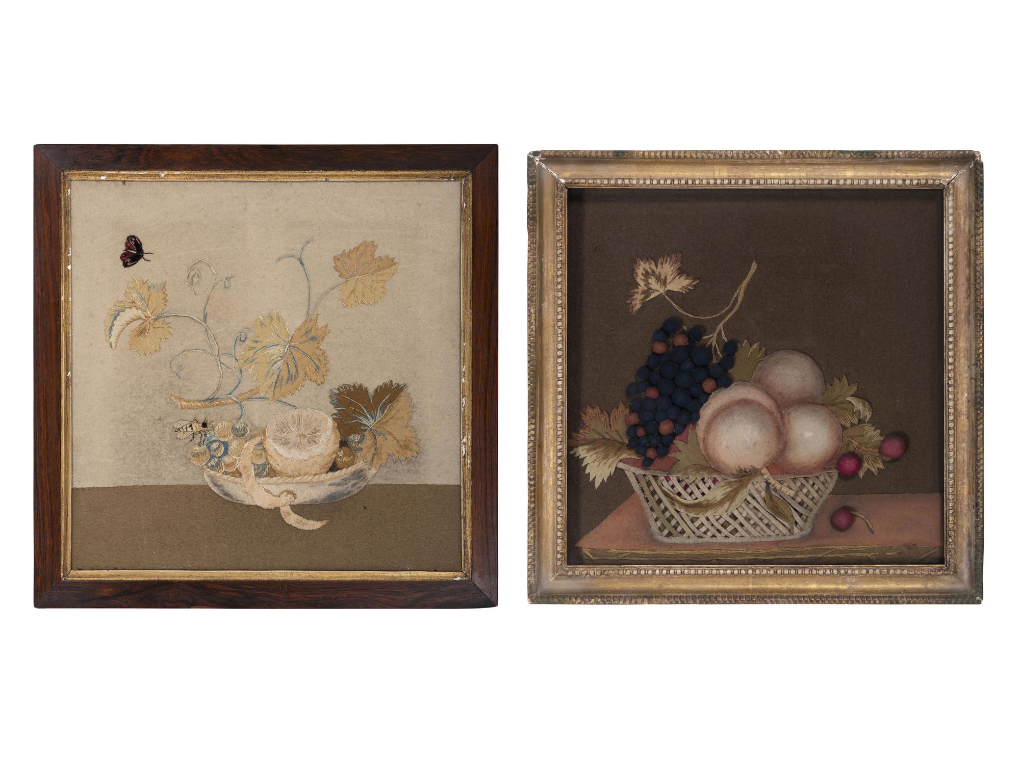 Two Embroidered Feltwork Pictures of Fruit