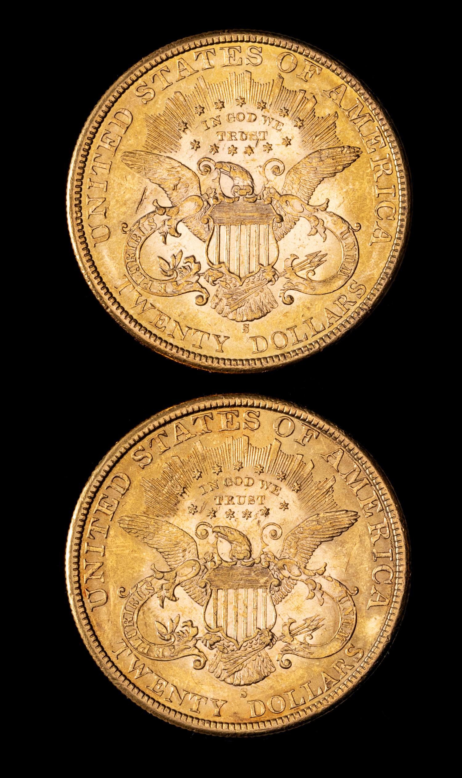 Two United States 1898-S Liberty Head $20 Gold Coins