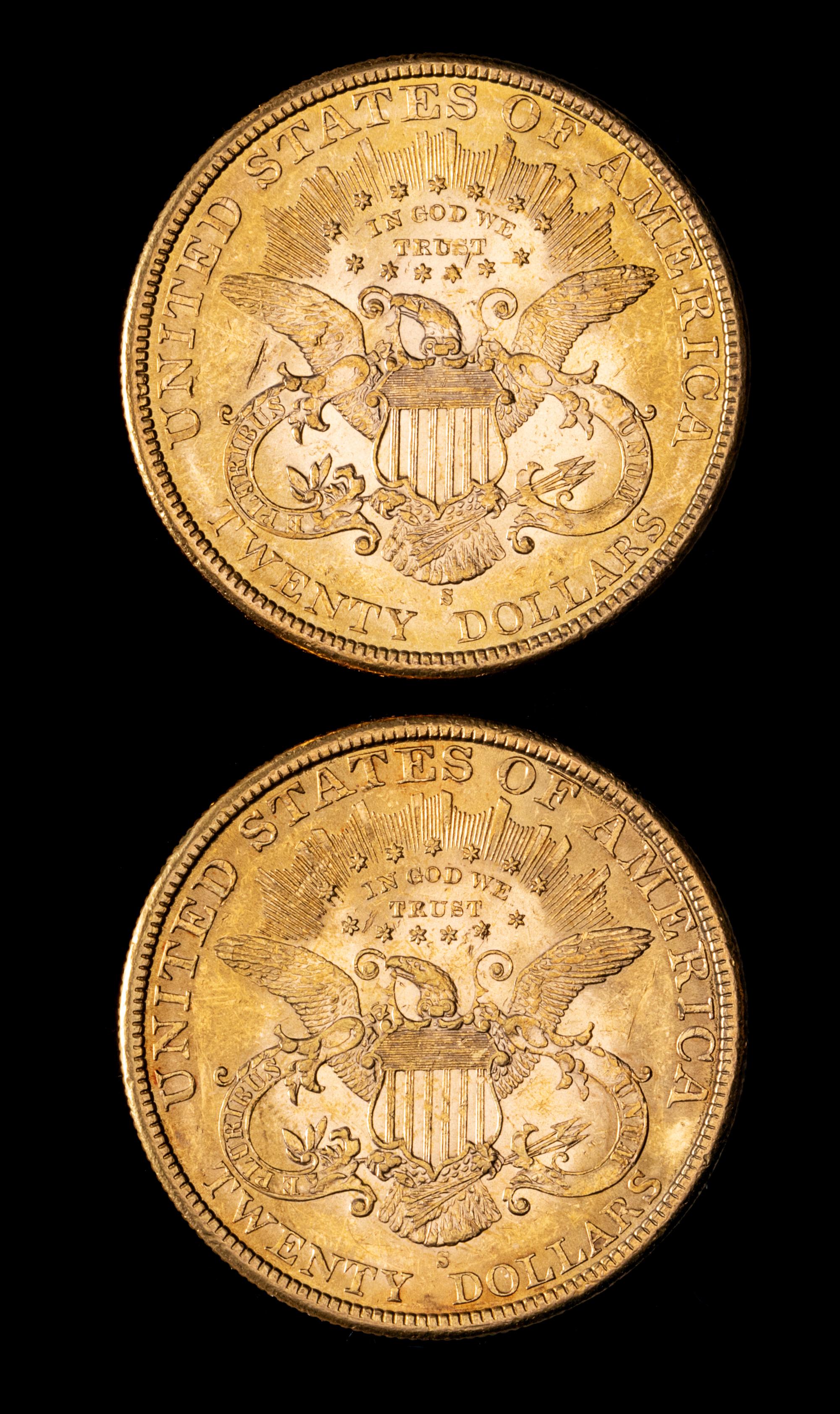 Two United States 1898-S Liberty Head $20 Gold Coins