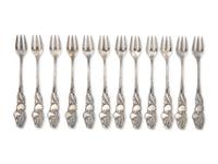 A Cased Set of Twelve Sterling Silver Cocktail Forks in the "Cherry" Pattern, Tiffany & Co., New York, NY, Late 19th / Early 20th Century