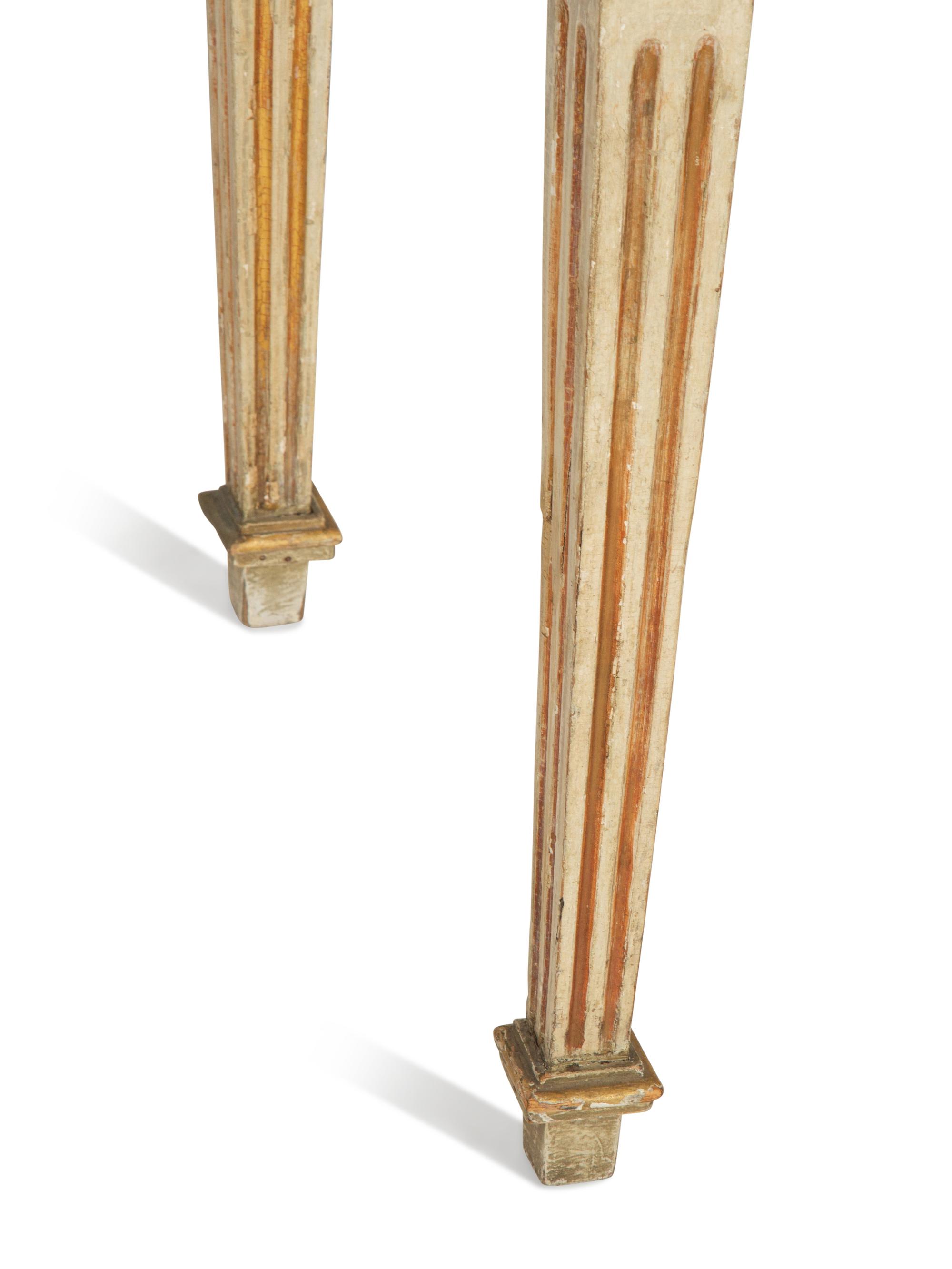 A Neoclassical Painted and Parcel Gilt Marble Top Console Table