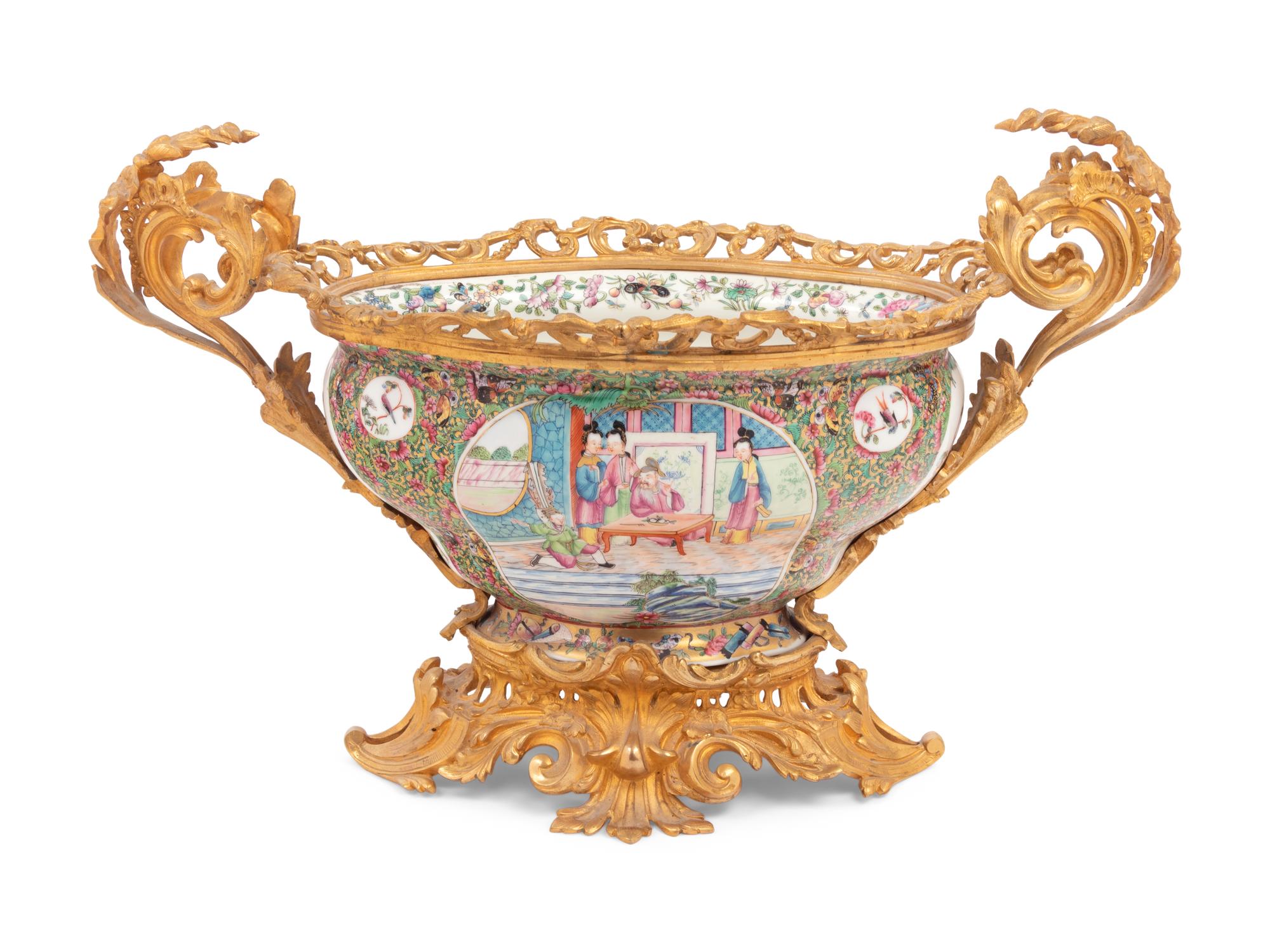 A Chinese Export Gilt Bronze Mounted Porcelain Bowl