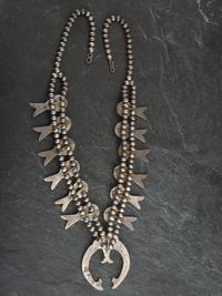 Navajo Silver and Coral Squash Blossom Necklace and Post Earrings