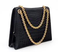 A Gucci Black Crocodile Handbag, 9.5" x 7.5" x 2.5"; Strap drop: 5.5".