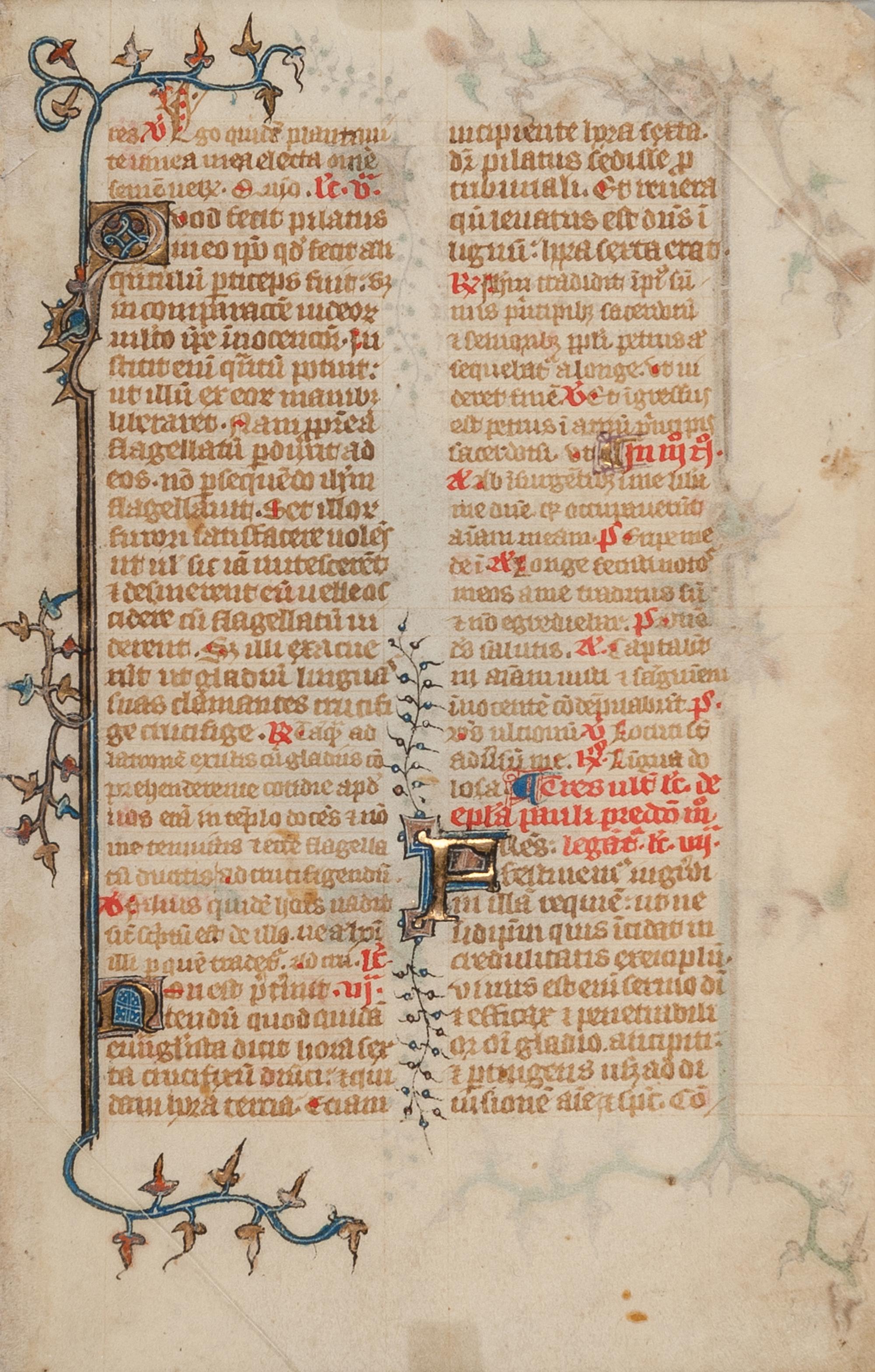 [MANUSCRIPT LEAVES -- BIBLES]. A group of 3 manuscript leaves on vellum, matted together, comprising: