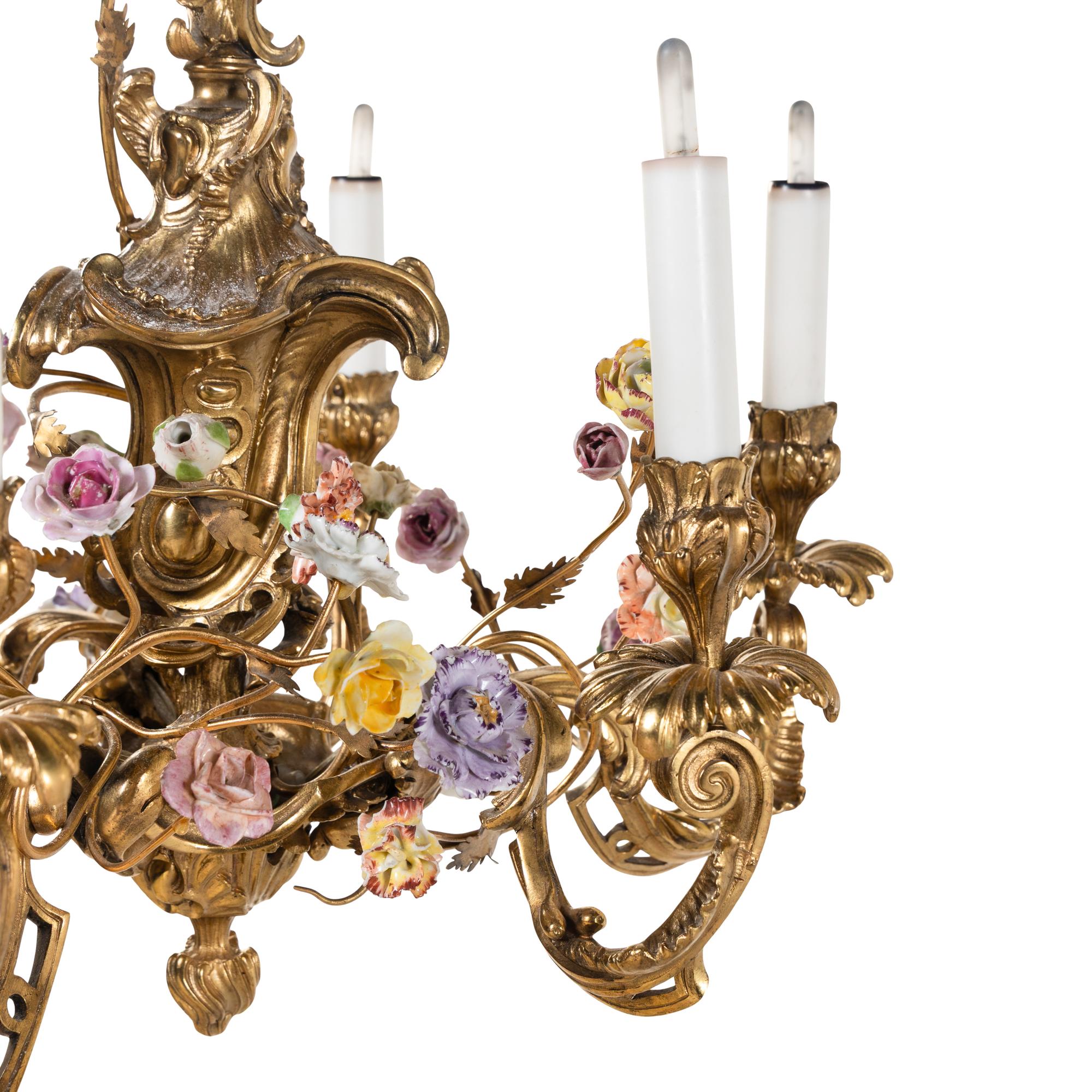 A French Gilt Bronze and Porcelain Mounted Chandelier