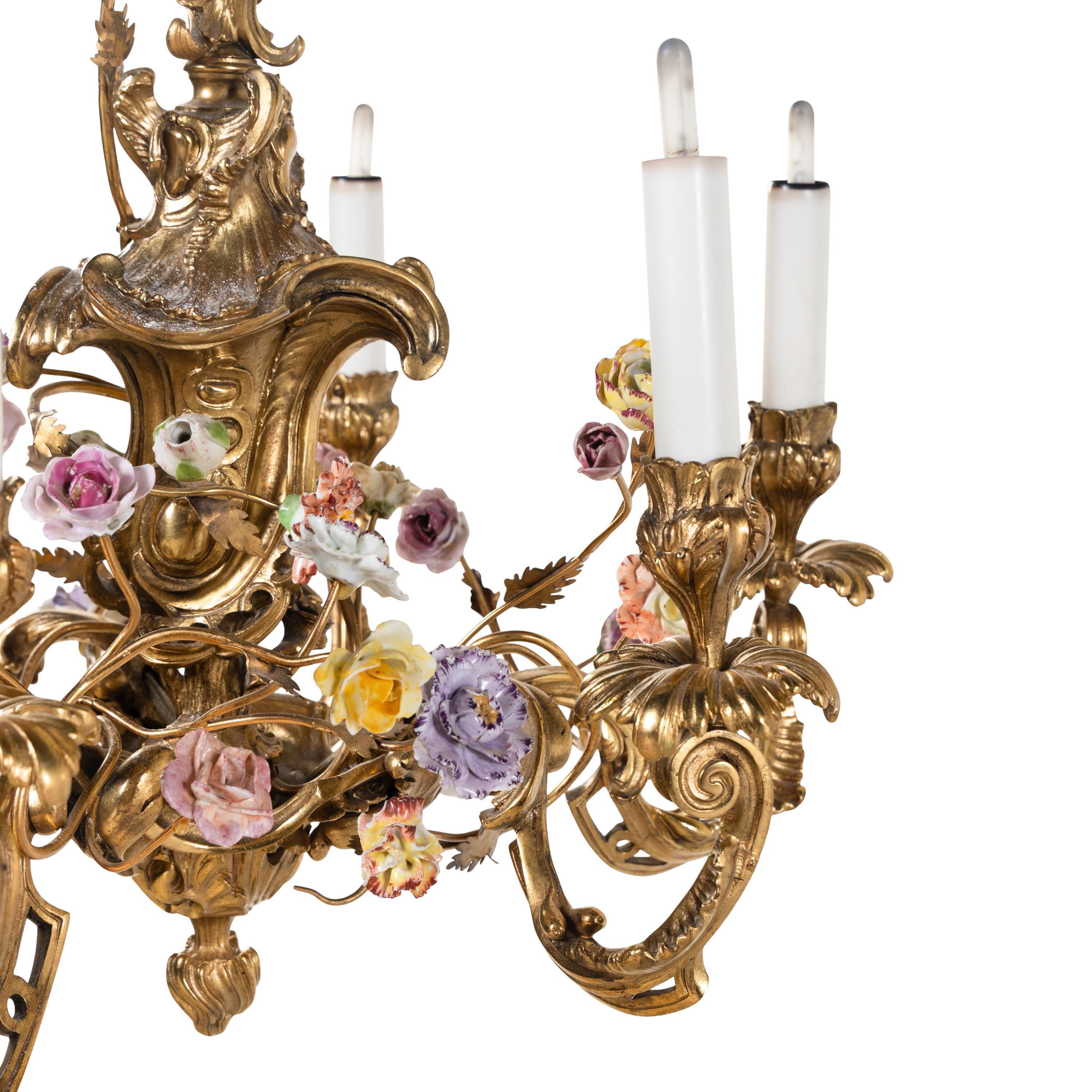A French Gilt Bronze and Porcelain Mounted Chandelier