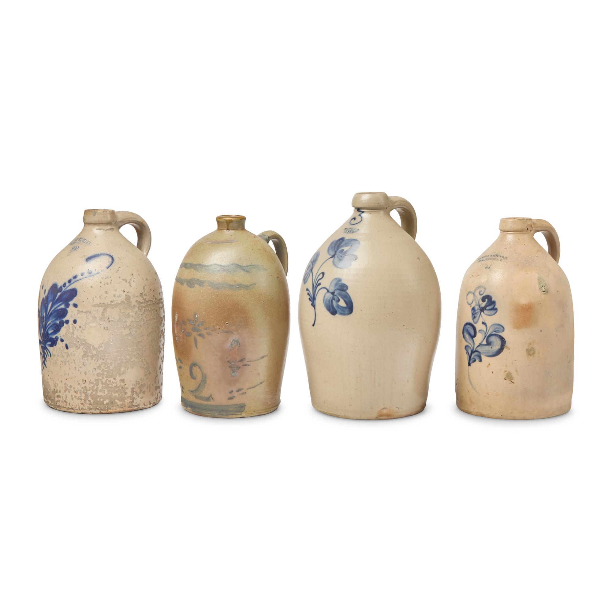 Four Cobalt-Decorated Stoneware Jugs