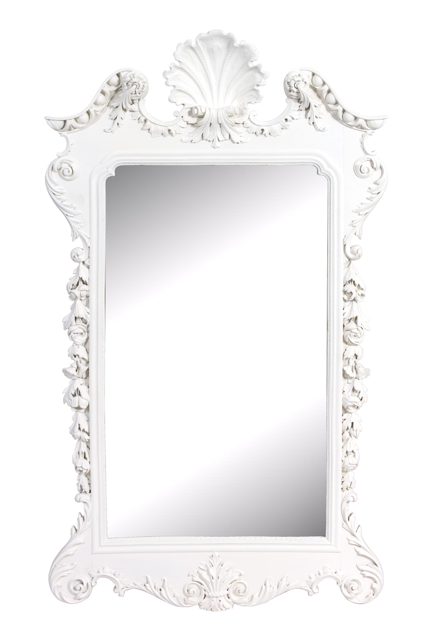 A Georgian Style Carved and Painted Mirror Height 53 1/2 x width 31 1/2 inches. — 20TH CENTURY