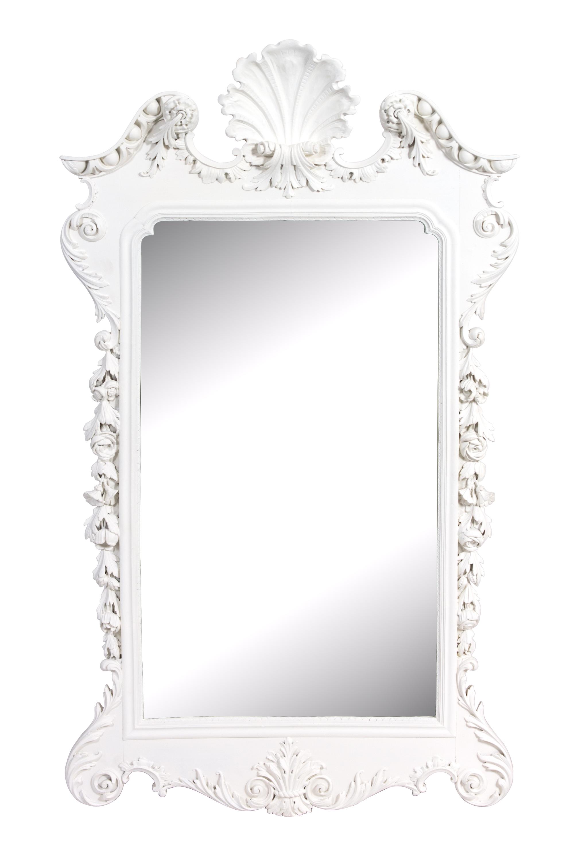 A Georgian Style Carved and Painted Mirror Height 53 1/2 x width 31 1/2 inches. — 20TH CENTURY