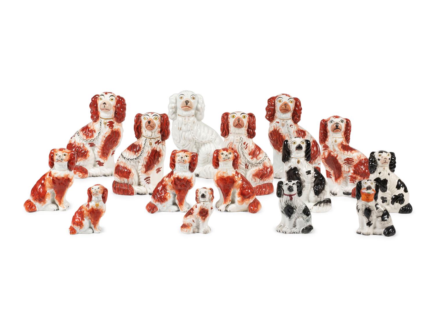 A Group of Fifteen Staffordshire Spaniels