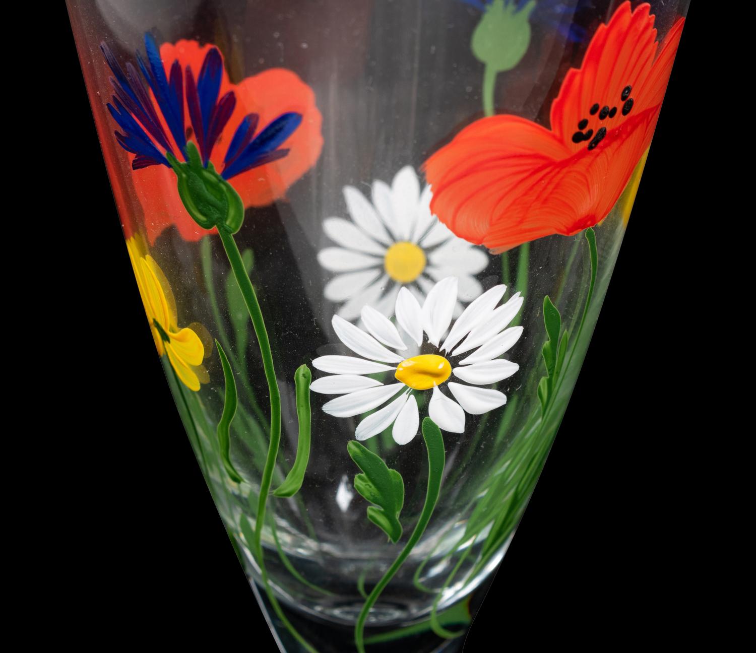 A Group of Seven Enameled Glass Stemware Articles