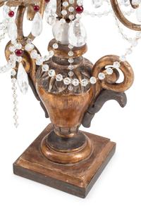 A Pair of Italian Carved and Rock Crystal Mounted Five-Light Candelabra