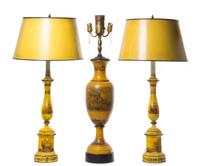 A Group of Painted Lamps Height of tallest 36 inches. — 20TH CENTURY
