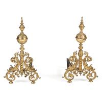 A Pair of Baroque Style Brass Andirons