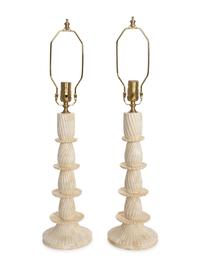 A Pair of Tesselated Carved Bone Table Lamps