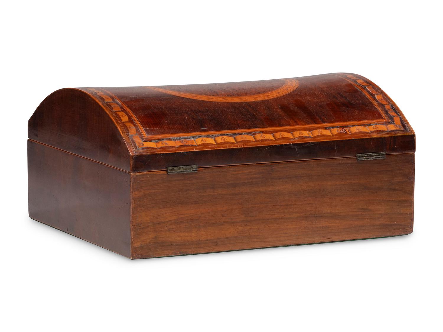 An English Inlaid Mahogany Domed-Top Document Box