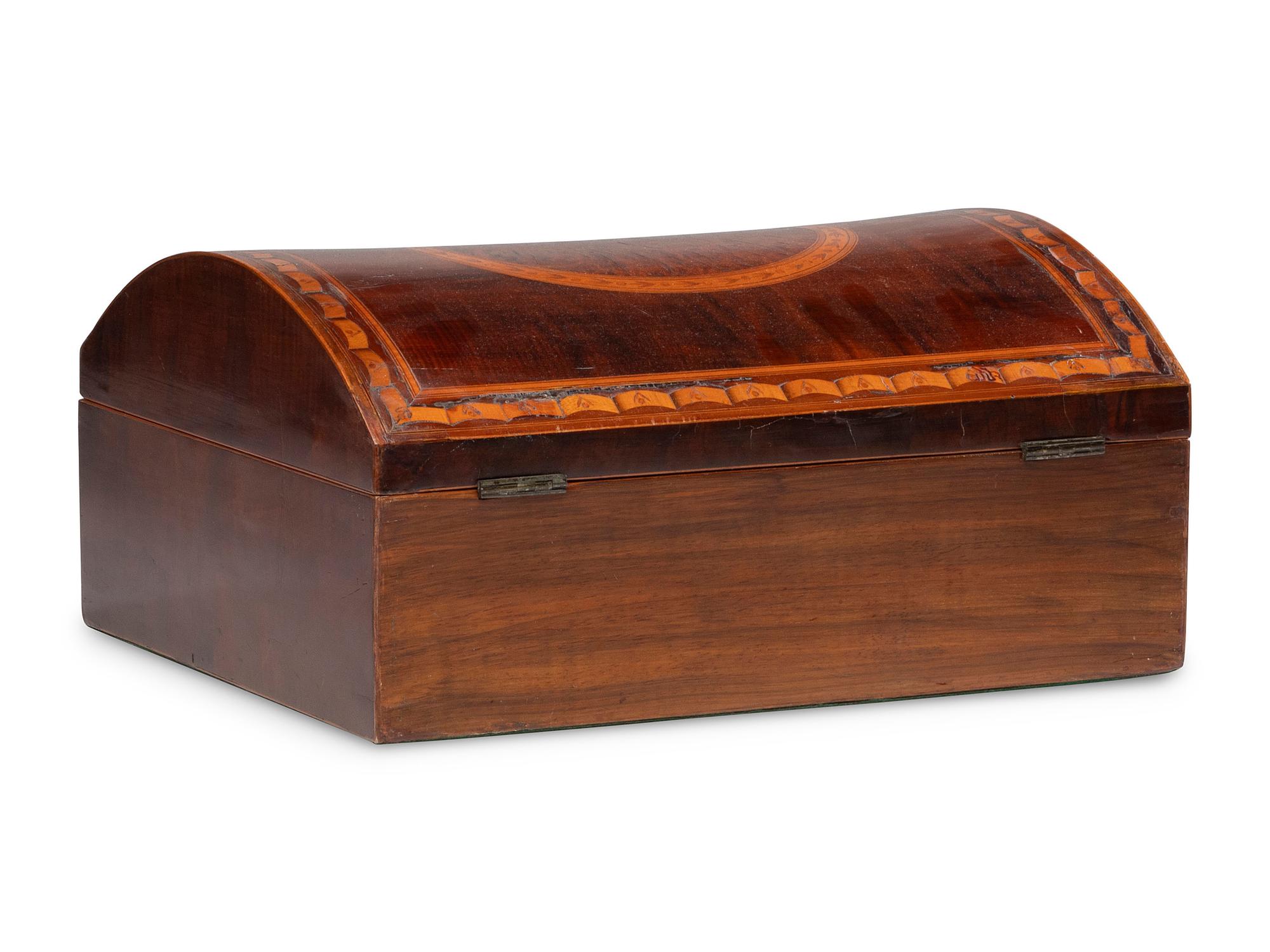 An English Inlaid Mahogany Domed-Top Document Box