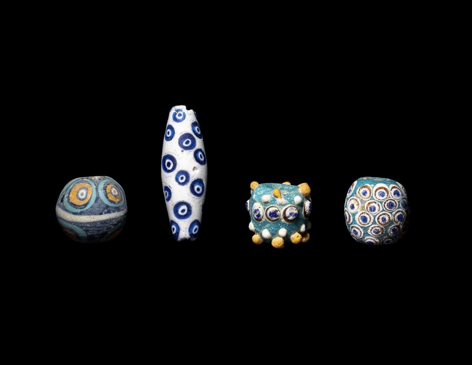 Four Mediterranean Glass Eye Beads
