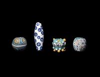 Four Mediterranean Glass Eye Beads