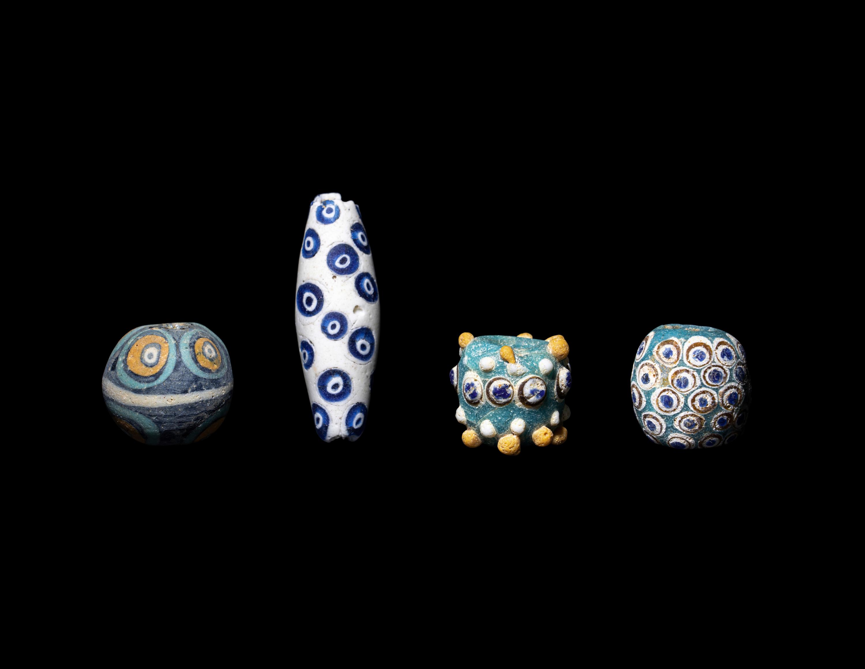 Four Mediterranean Glass Eye Beads