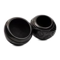 Carved Blackware Jars, one with Avanyu