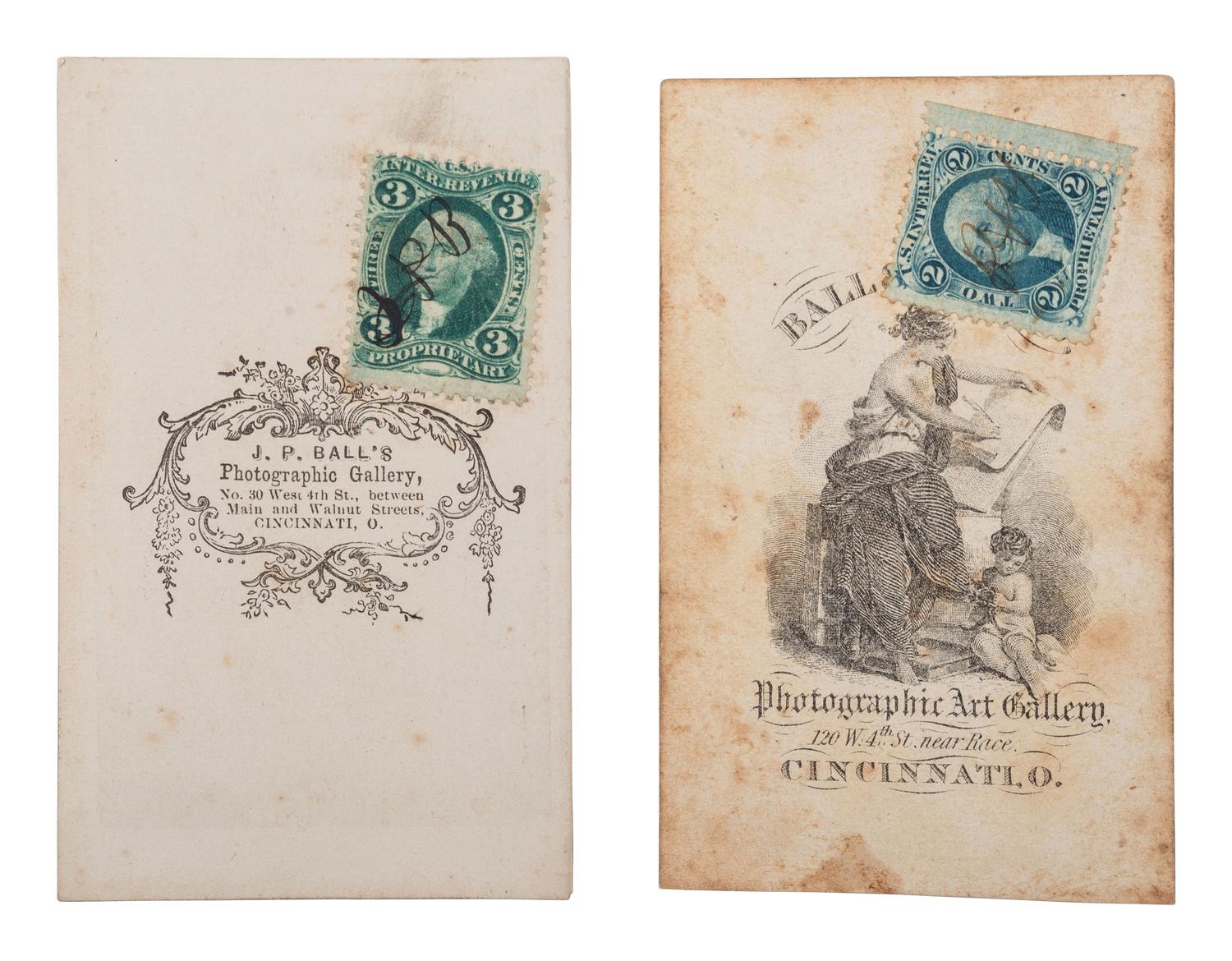 [EARLY PHOTOGRAPHY]. BALL, James Presley (1825-1904), photographer. 2 CDVS of male and female subjects. Cincinnati, Ohio.