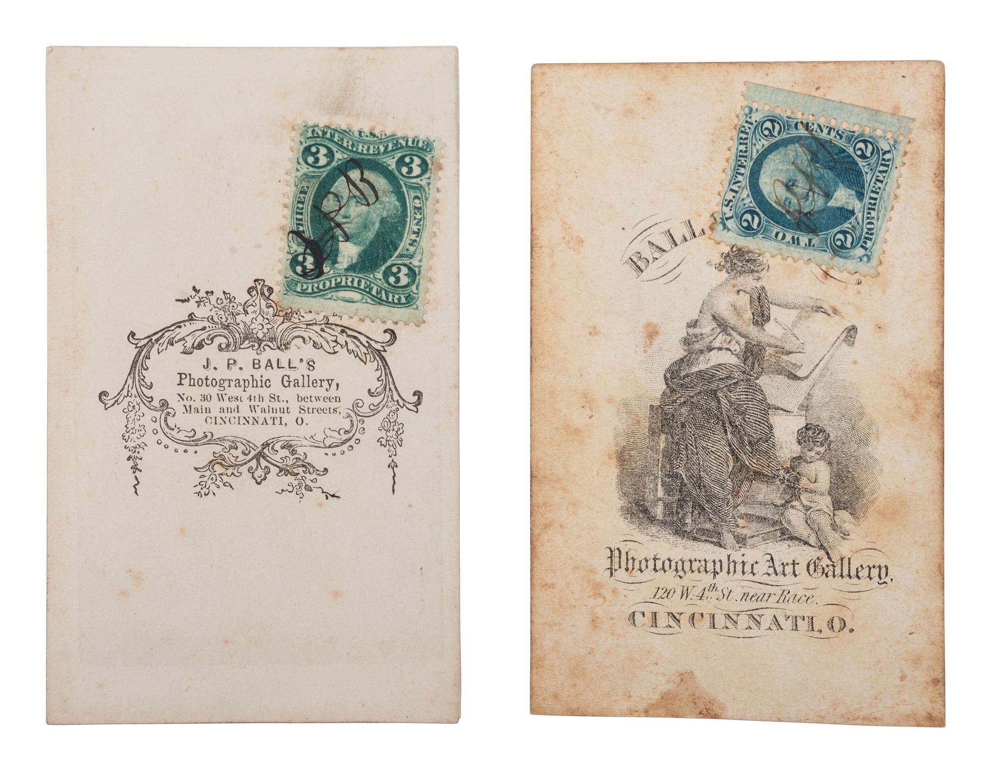 [EARLY PHOTOGRAPHY]. BALL, James Presley (1825-1904), photographer. 2 CDVS of male and female subjects. Cincinnati, Ohio.