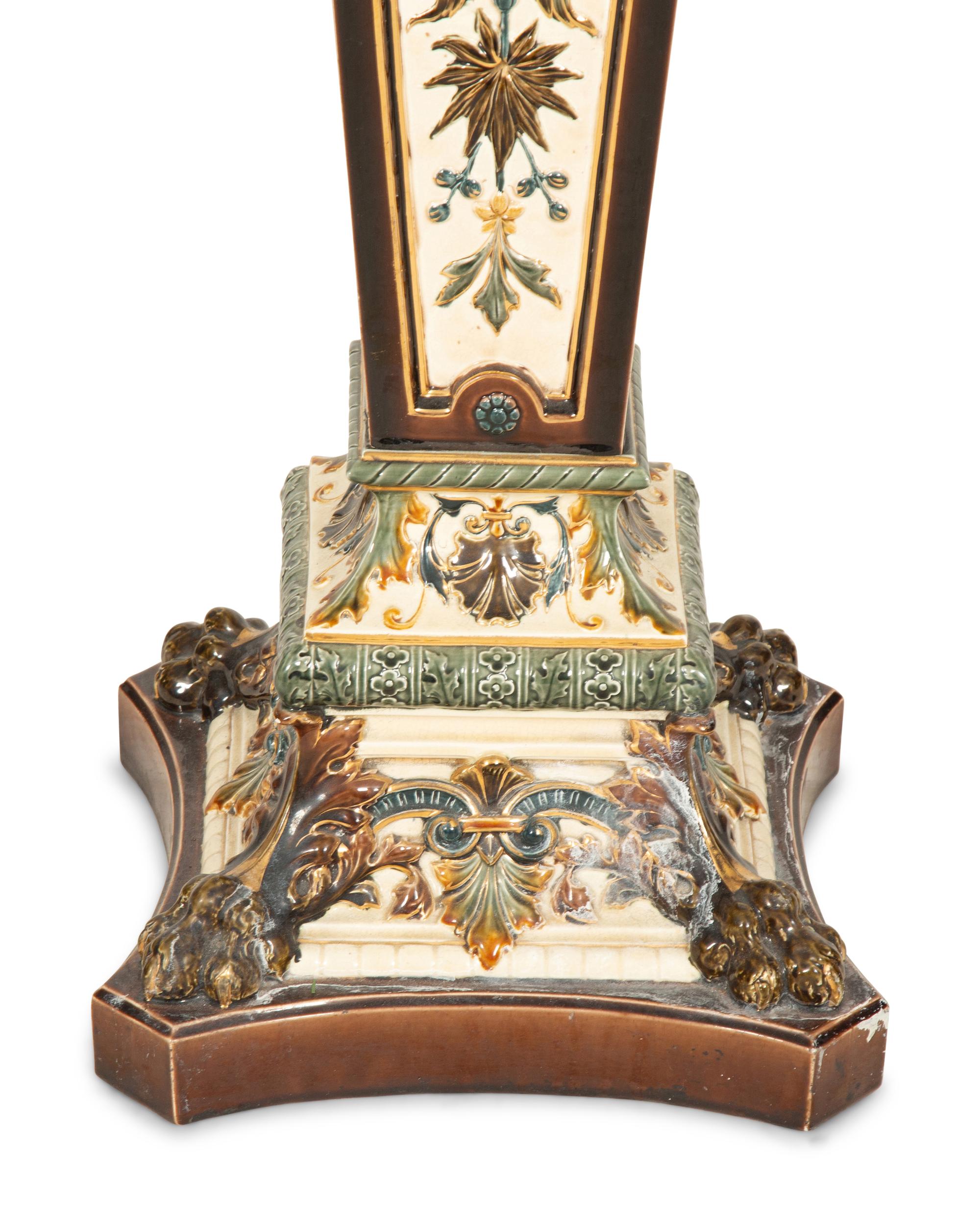 Continental Renaissance Revival Tin and Lustre-Glazed Earthenware Pedestal