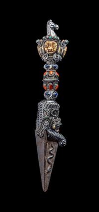 A Tibetan Hardstone Inset Silver Vajra