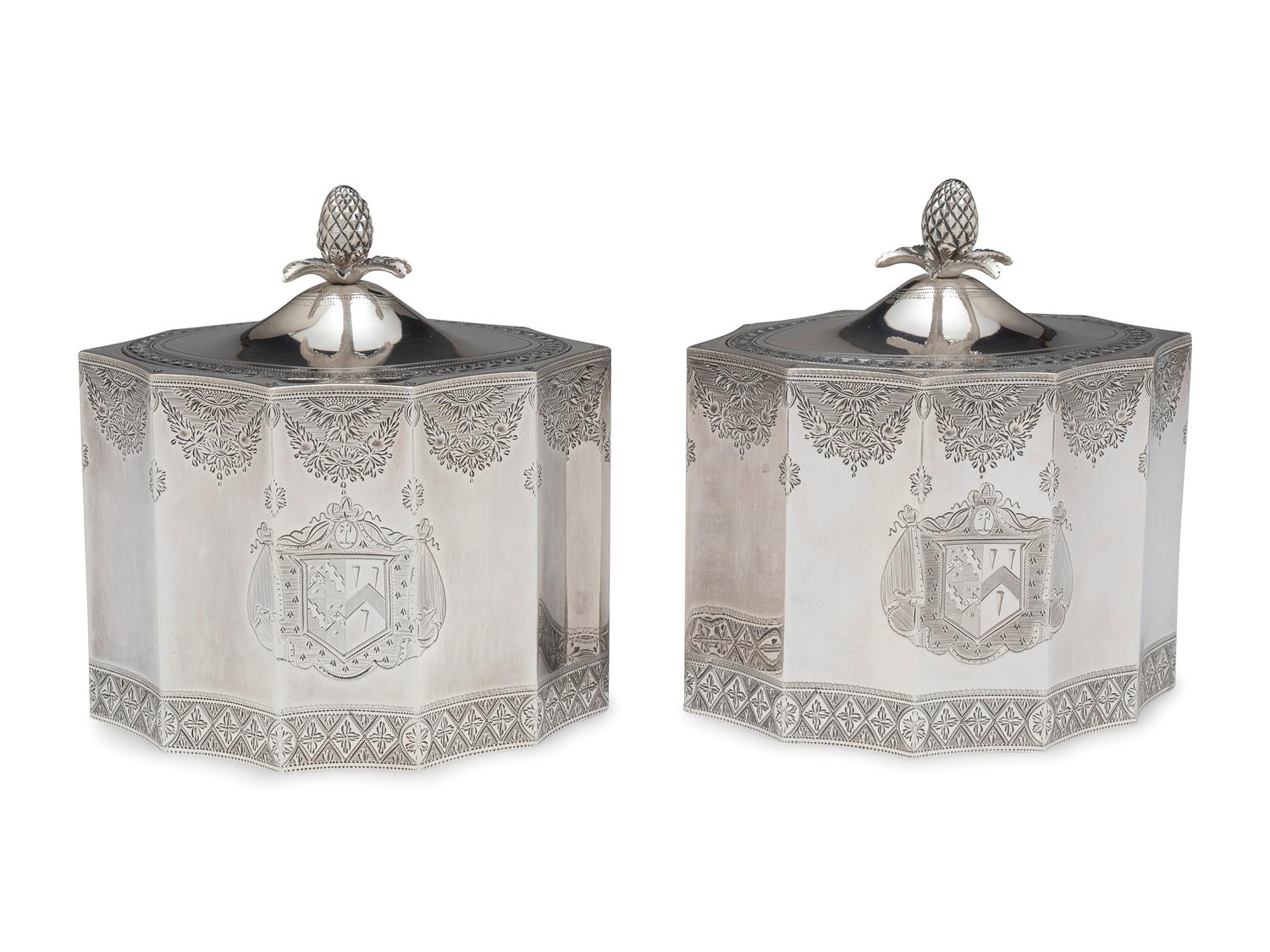 A Pair of George III Silver Tea Caddies