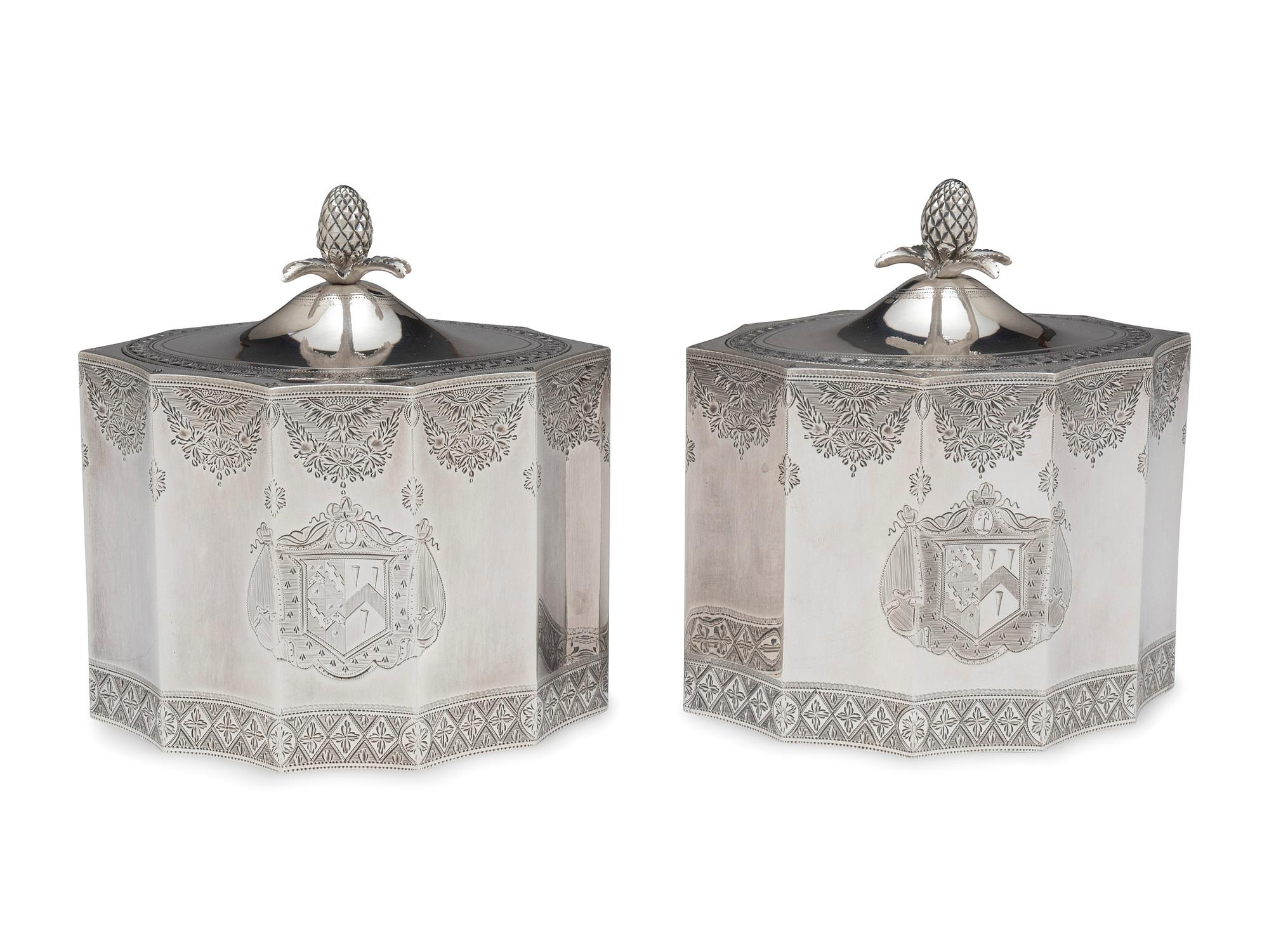 A Pair of George III Silver Tea Caddies