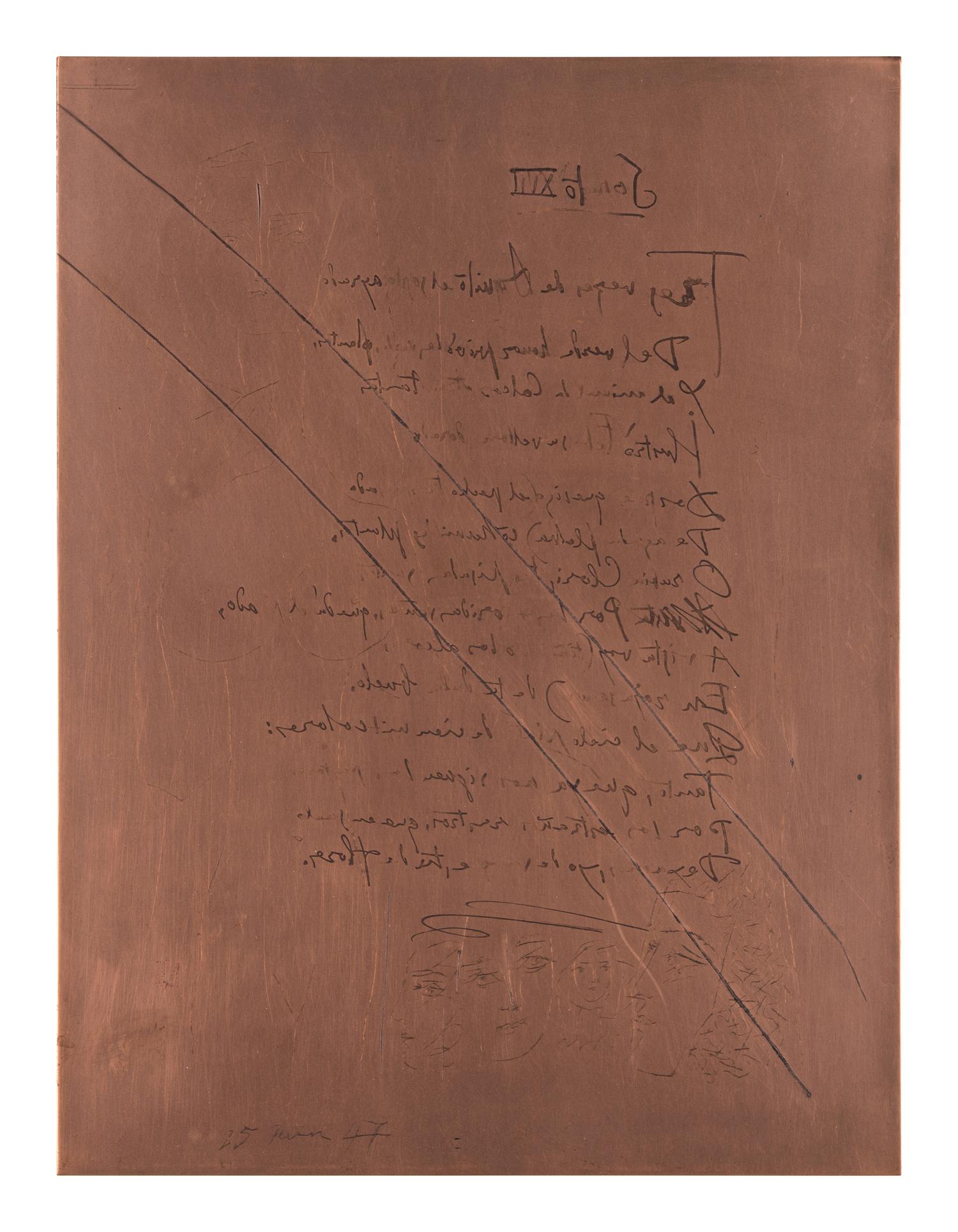 Original Copper Plate fo r Soneto XVII (from Vingt Poèmes de Góngora ), 1947